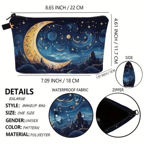 Cosmetic Bag Makeup Celestial Moon Stars Sky Cosmic Pouch Travel Storage NEW - Picture 3 of 3